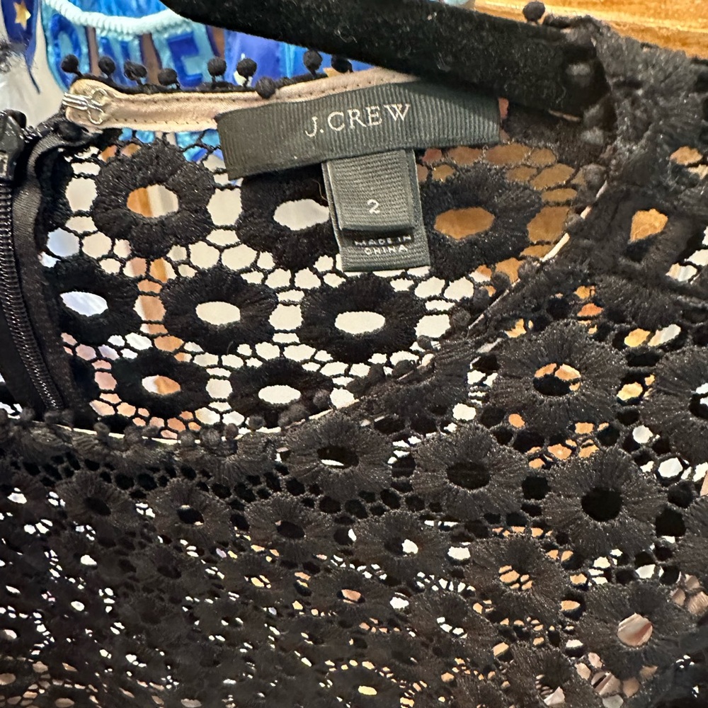 Lovely J Crew eyelet top with built in cami beautiful black netting fabric - Picture 5 of 6
